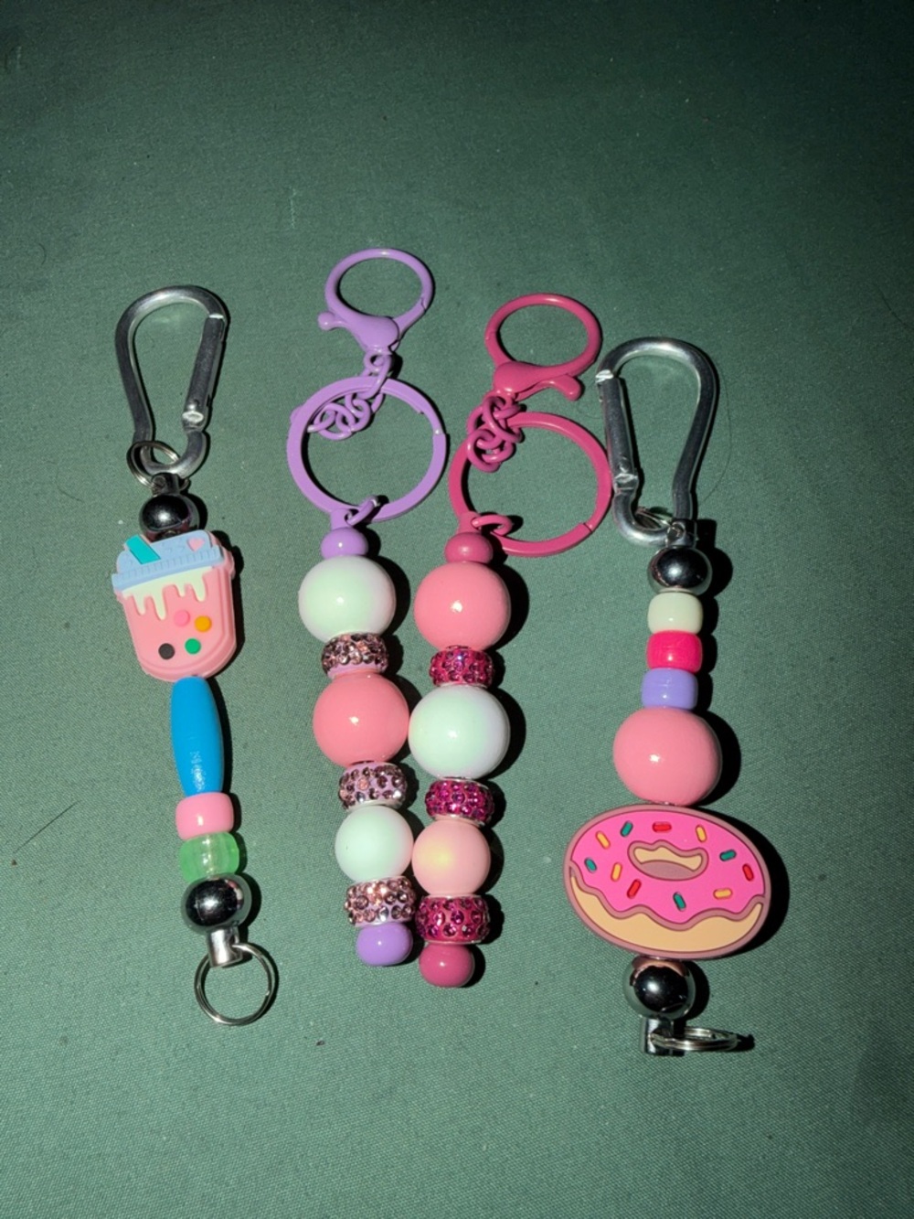 Pink & Purple Beaded Keychain Set with Donut & milkshake charms